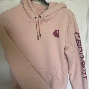 Carhartt Women's Pale Pink Hoodie with Maroon Logo